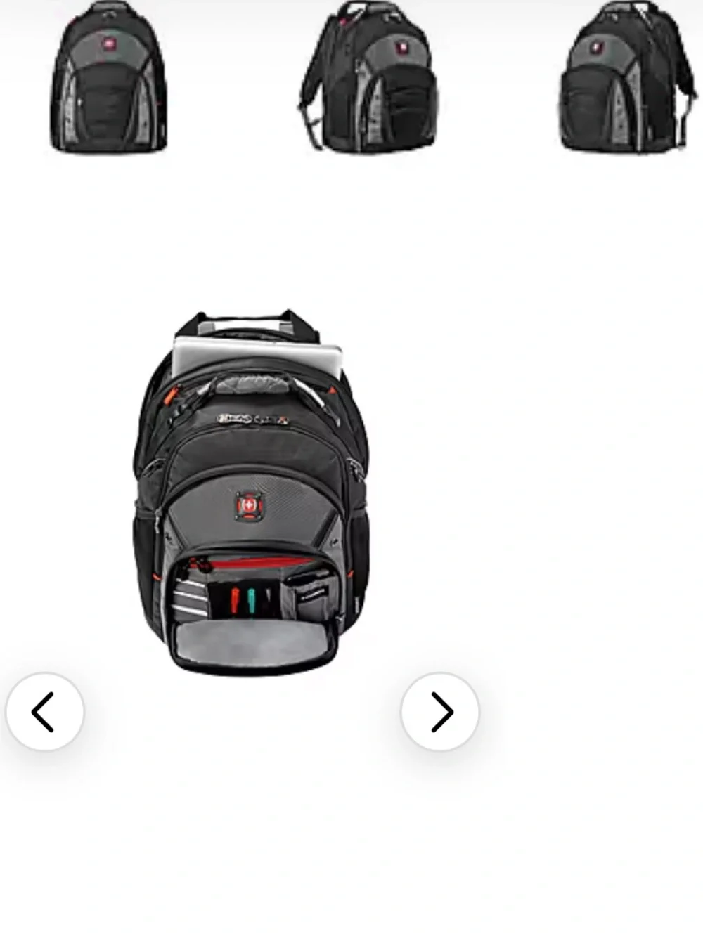 SwissGear Black and Gray Travel Laptop Backpack with Red Logo Accent